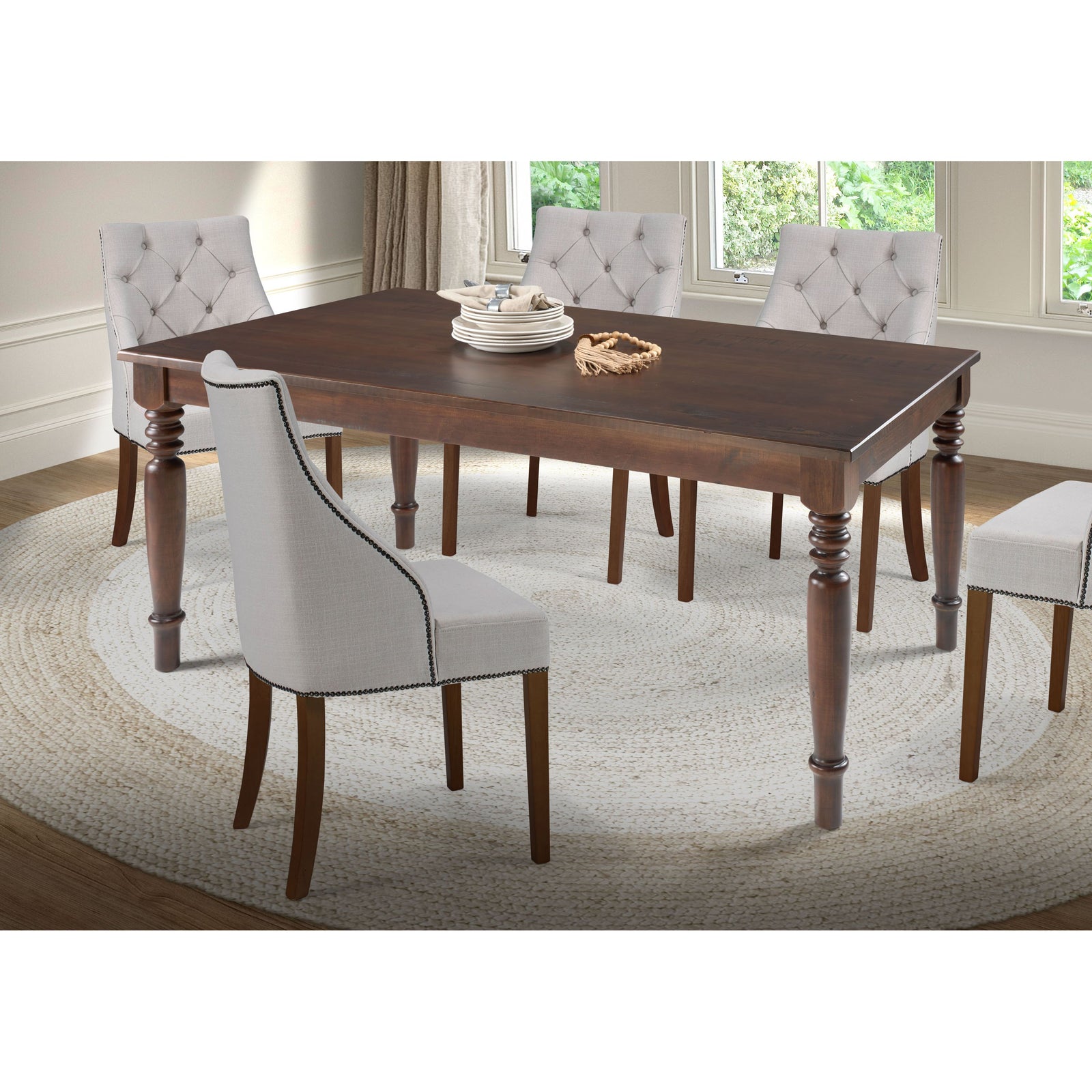 SandRidge dining table in Mahogany in a bright dining room